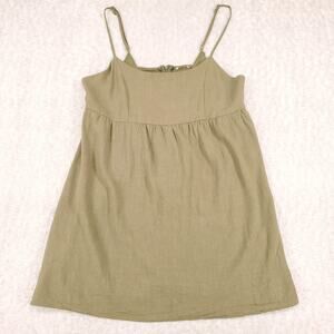 Empire Waist Mini Dress Olive Green Babydoll Fit & Flare Smock Back Linen Casual